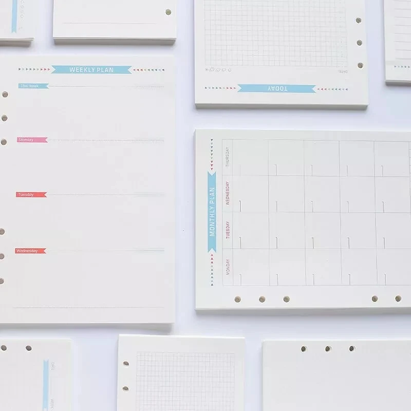 

40 Sheet A5/A6 6 Ring Paper Refill Loose-Leaf Binder Inside Page To Do Weekly Monthly Grid Agenda for Notbook School Stationer