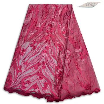 

Latest African Milk Silk Lace Fabric With Beads High Quality French Tulle Lace Fabric For Wedding Dress Silk Fabric 02