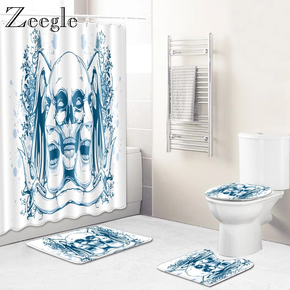 Zeegle Halloween Mat for Toilet Decoration 4PCS Bathroom Mat Set Waterproof Toilet Shower Curtain Bathroom Entrance Soft Doormat