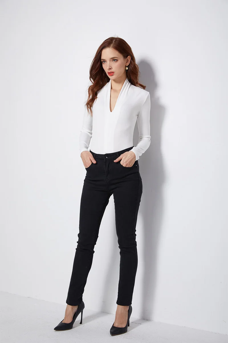 BRADELY MICHELLE Spring Autumn Casual Women Slim Long Sleeve V-neck Tops Cotton knitted Bodysuits With Hidden Button Jumpsuis corset bodysuit