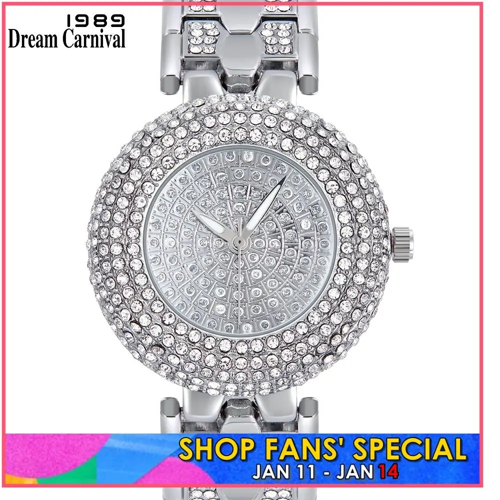 

Dreamcarnival 1989 New Arrive Round Clock Classic Crystallized Ladies Wrist Watch for Women Elegant Luxury Stone Dial A8341