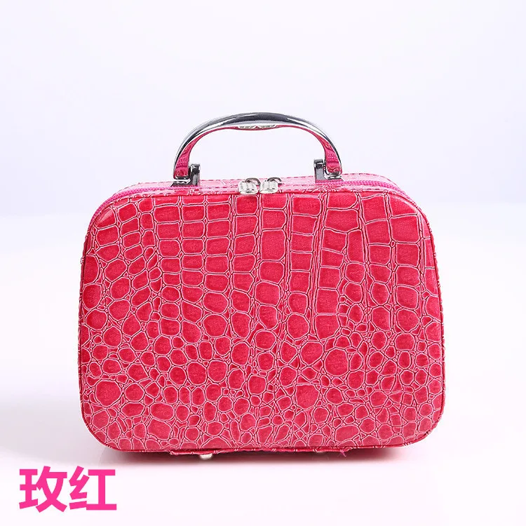 Rose Red Модный каменный узор с зеркалом косметический чехол Женская ручная Косметическая багажная сумка квадратная молния косметическая сумка-косметичка - Цвет: Rose Red