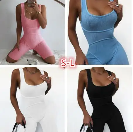 Amazon foreign trade explosion models 2021 summer women's new sleeveless five-point pants sports fitness jumpsuit women s sexy backless hip lift yoga jumpsuit quick dried sports fitness pants new spicy girl autumn 2021 1 pc