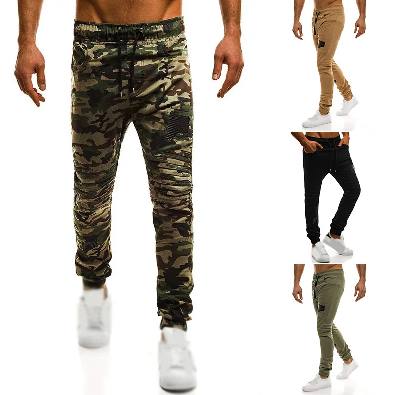 Men's Cotton Blends casual long pants solid drawstring Fashion Fitness Slim Pencil Pants Trousers Casual Sports Plus Size