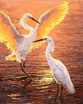 

Dropshipping 50x65cm Painting By Numbers DIY Sunset white crane Animal Wall Art Picture Acrylic Painting For Wedding Decoration