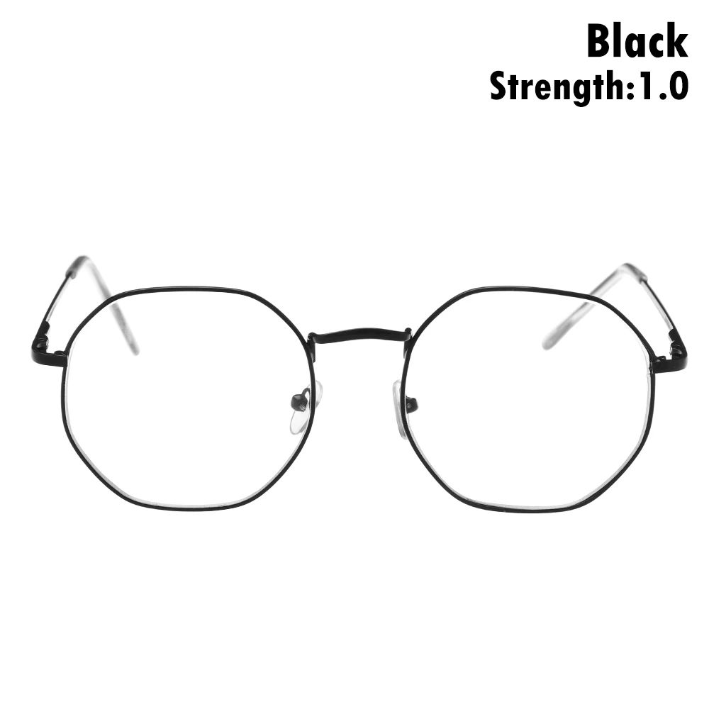 Black-strength 1.0 Модные унисекс металлические очки для близорукости Ретро полигон ультра светильник очки для чтения из смолы Уход За Зрением-1,00~-4,0 диоптрий очки - Цвет оправы: Black-strength 1.0