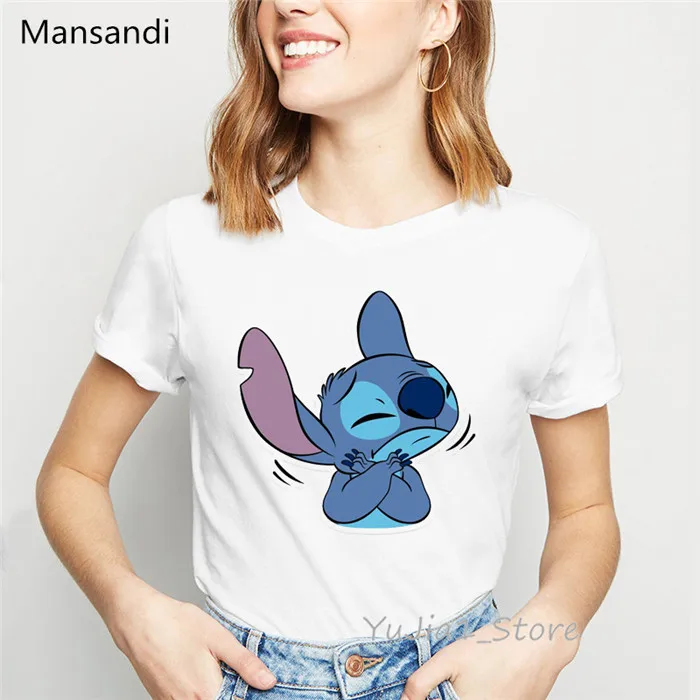 LILO STITCH футболка с мультяшным принтом Женская harajuku Kawaii одежда облегающая Повседневная футболка Женская забавная футболка camisetas mujer - Цвет: Y80204