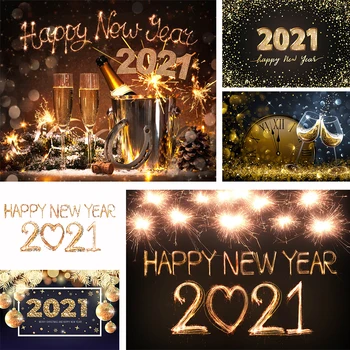 

Happy New Year 2021 Photography Background Firework Party Decoration Glitter Champagne Family Christmas Backdrop For Prop Studio