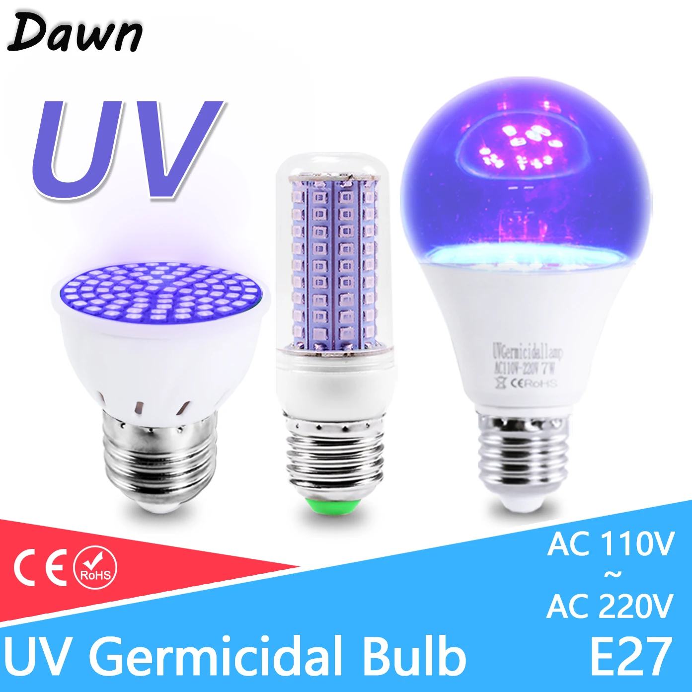 UV Disinfection Sterilizer Lamp E27 MR16 Bulb UVC Kill Mite Ultraviolet Ozone Germicidal Lights For Disinfect