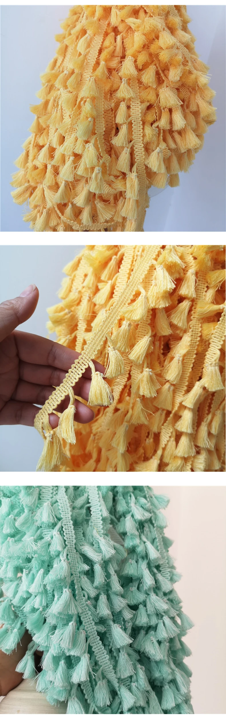 Description Picture 6 of item2/5/10Yards DIY Polyester Cotton Fringe Lace Tassel Trimming Colorful Ribbon Garment Sewing Dress Accessory Curtain Decorative