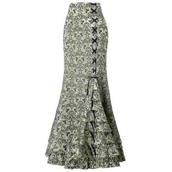 

Vintage Women Mermaid Skirts Trumpet Gothic Embroidery Long Skirt Maxi Fishtail Fashion Bandage Skirt 2019