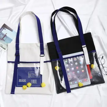 

Fashion Slant Crossbody Bag Little Yellow Duck Transparent Summer New Shoulder Bag Women Canvas Wide Shoulder Strap Letter Bag