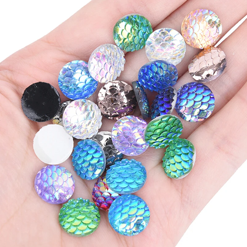 

50Pcs 12mm Mix Color Mermaid Fish Scale Flat Back DIY Craft Resin Cabochons For Bracelet Earrings Making Accessories Hot Sale