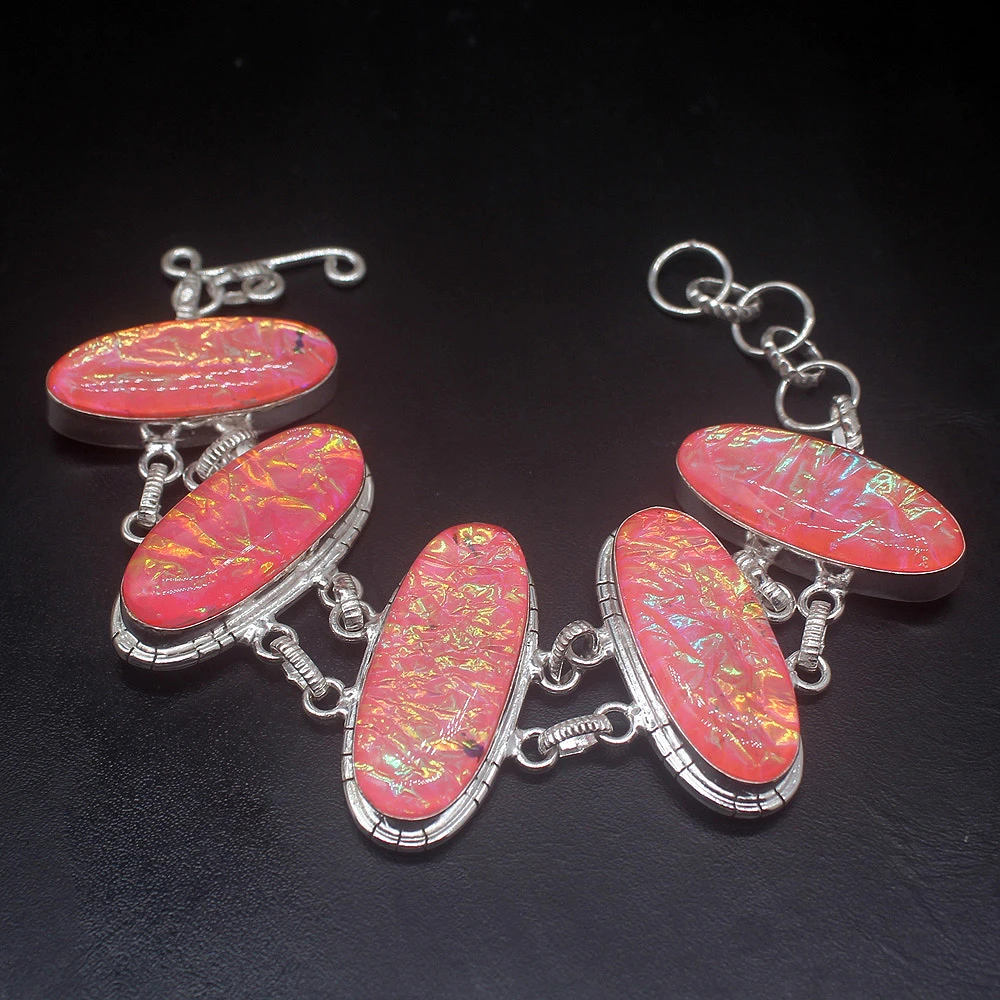 Pulseras de cristal dicroico único de fantasía para mujer, nuevo Color, dijes, enlaces, pulgadas, HD687|Brazaletes de cadena y enlaces| - AliExpress