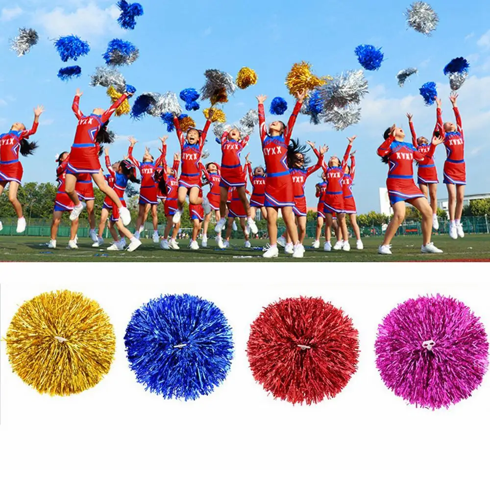 1PC/1pair Plastic Handle Metallic Streamer Pompoms Cheerleading Cheering Pom Pom Ball Cheering Dance Decorator Club Sport Supply