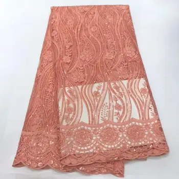 

Peach African Net Milk Silk Lace Sequins Embroiderd High Quality French Lace Fabric Nigerian Lace Fabric For Wedding Dress 12276