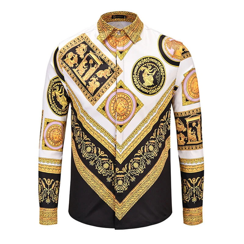 Мужские рубашки с 3D принтом золотого дворца и цветочным принтом, хипстерские Роскошные нарядные рубашки, Chemise Homme, новая модная уличная одежда, camisa masculina