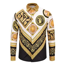 Мужские рубашки с 3D принтом золотого дворца и цветочным принтом, хипстерские Роскошные нарядные рубашки, Chemise Homme, новая модная уличная одежда, camisa masculina