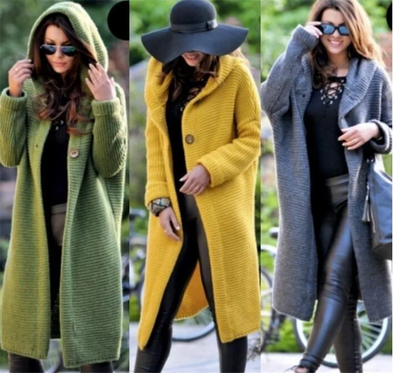 Осенне-зимнее женское пальто с капюшоном, кашемировый кардиган, свитер, пальто, женское однотонное пальто, толстая мягкая модная куртка