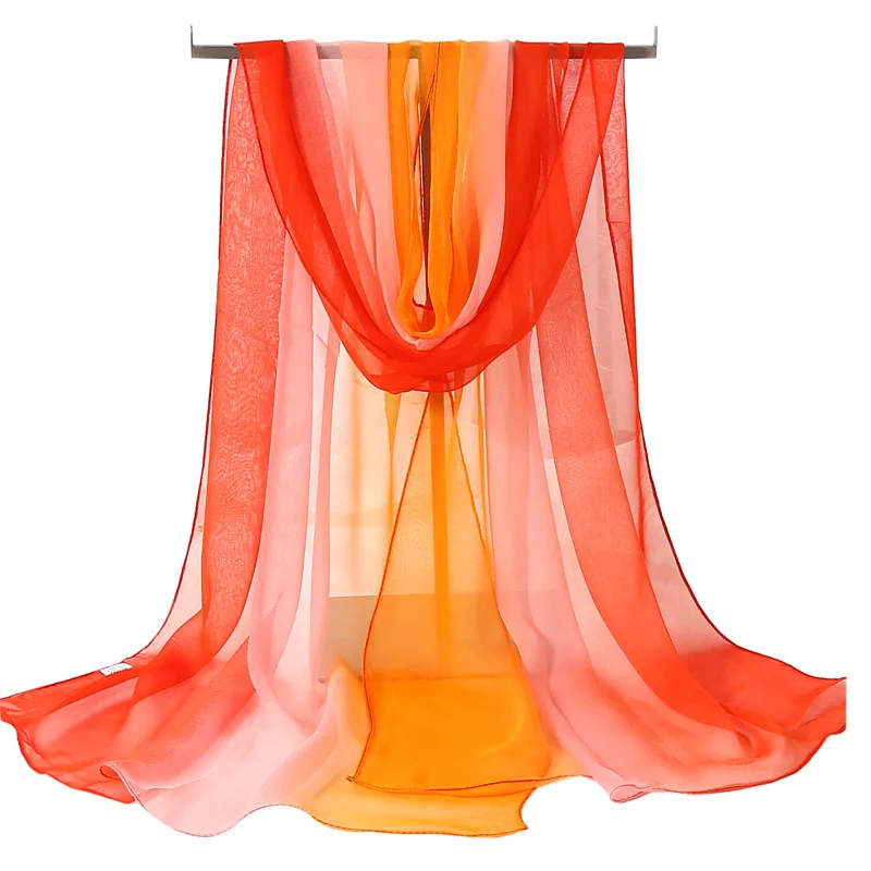 Four Seasons Thin Soft Chiffon For Women Silky Gradient Printing Beach Georgette Scarf Shawls Long Wraps Beach Sunscreen Hijab 5