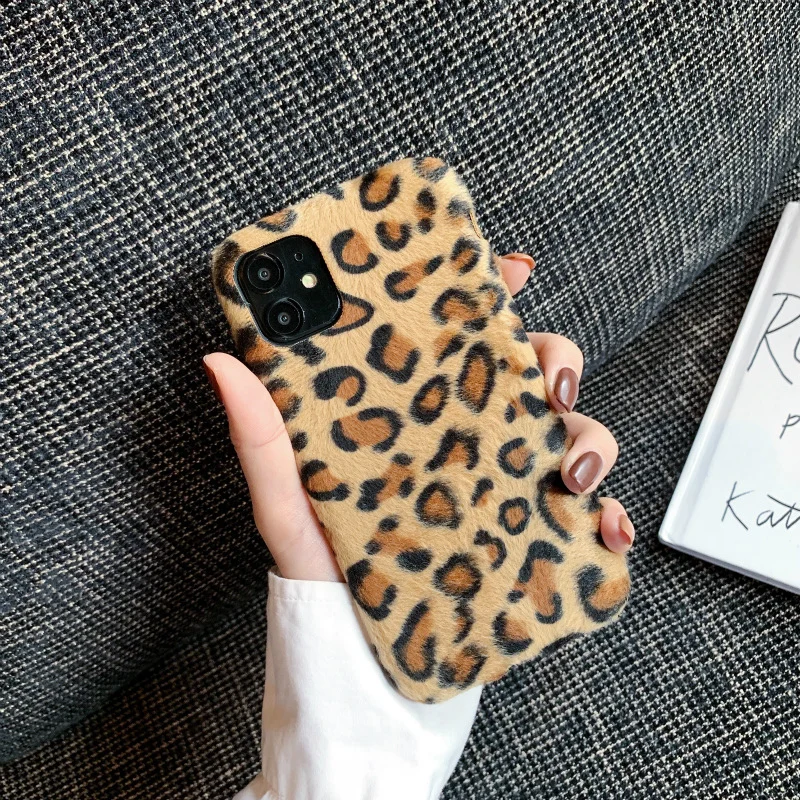 Чехол для телефона с леопардовым принтом из ворса и меха iphone 12 11 Pro Max X XR XS 6s 7 8Plus SE