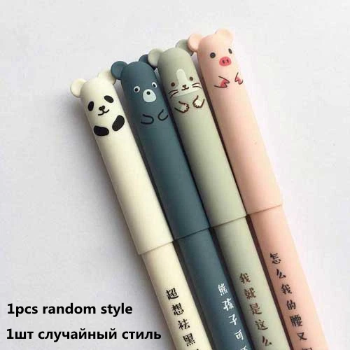 Note -1pcs random 1 шт., стираемая ручка с мультяшными животными, 0,35 мм, сменные стержни с милой пандой, кошкой, кавайные ручки, шариковая ручка для школы, моющаяся ручка - Цвет: Note -1pcs random