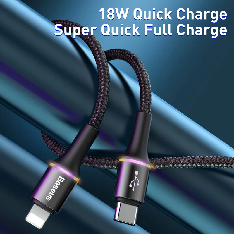 Baseus 18W LED Type C Cable for iPhone Lighting Quick Charging for iPhone 11 pro max 4