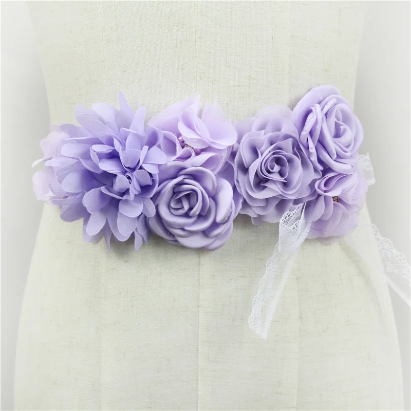Hochwertiger rosa Chiffon-Blumenbund, handgefertigt, Perlen, Blumenmuster, Umstandsgürtel, Hochzeitskleid, Schärpe, niedliche Accessoires für Frauen – Detail 8