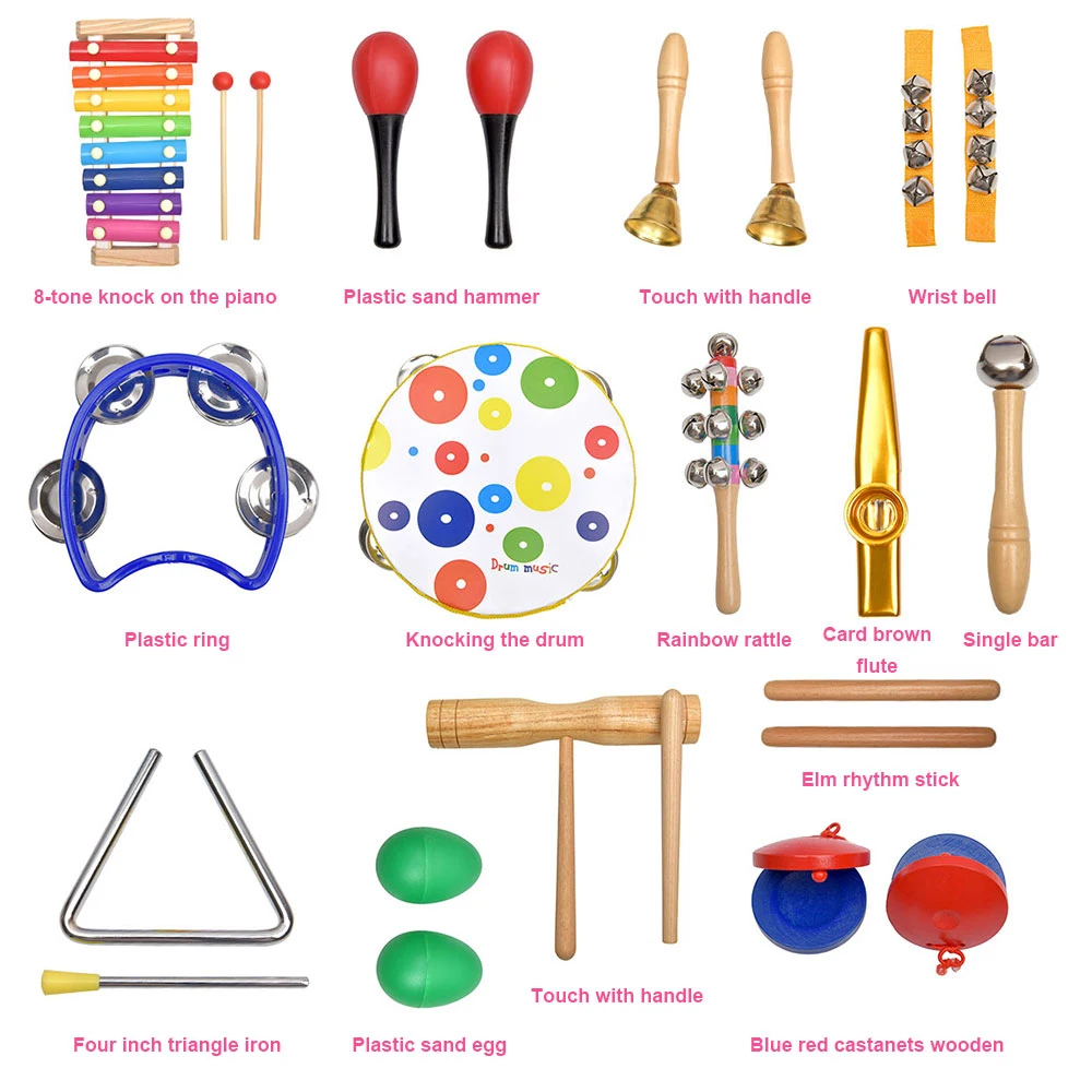 Conjunto de Instrumentos Musicais de Percussão para a Criança com Bolsa de Transporte Chocalhos de Madeira Brinquedos Educativos Faixa Ritmo Conjunto Crianças Presentes 20 Pçs 3 Brinquedos e hobbies