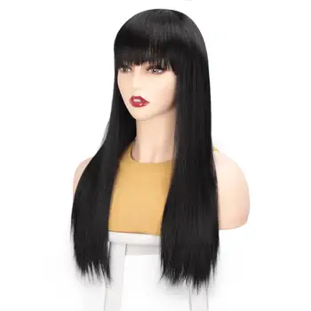 

SUe EXQUISITE Synthetic Wigs for Women Black Long Straight with Bangs Synthetic Women's Wigs Blonde Blown White 4 Colors
