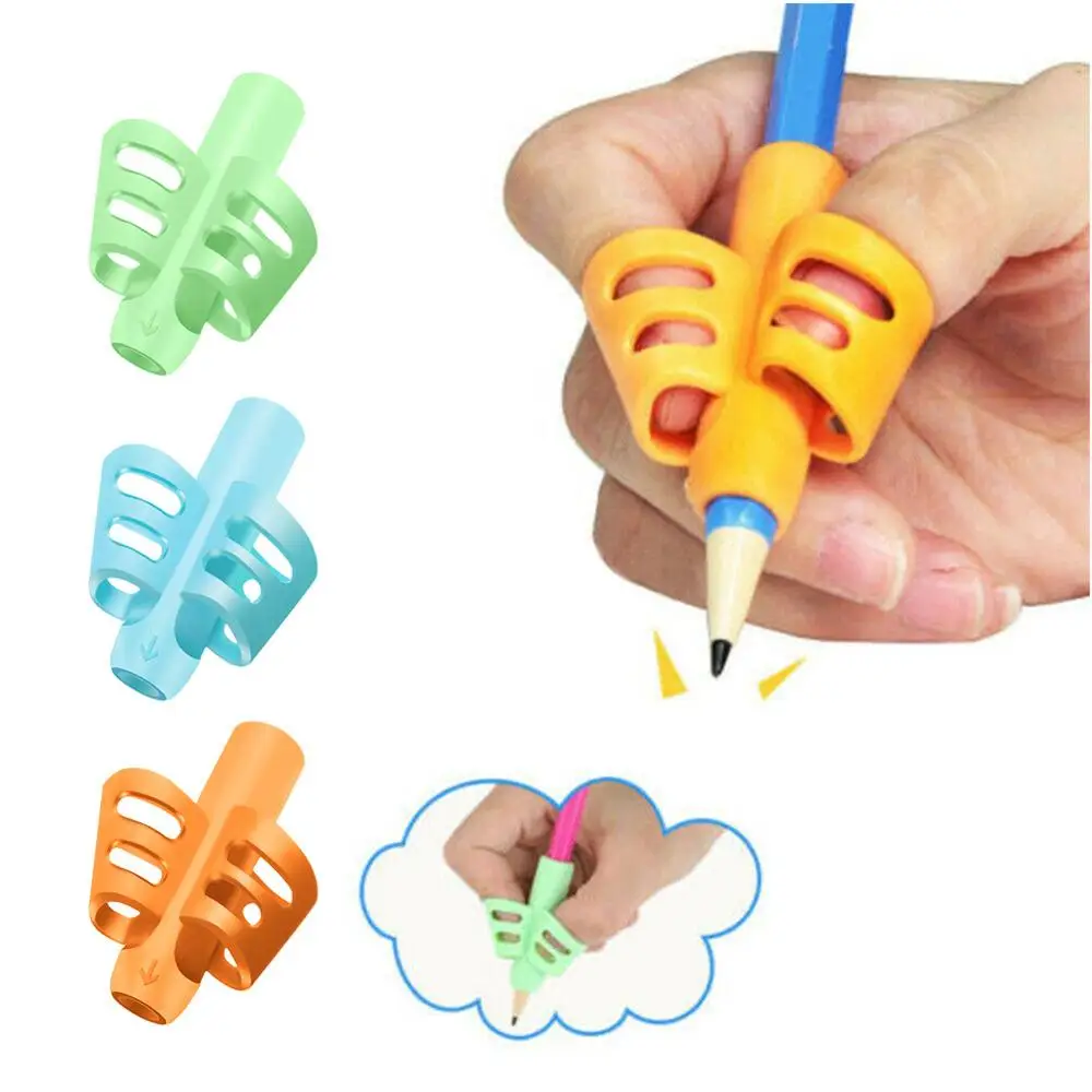 

3pcs Two-Finger Pen Holder Silicone Baby Learning Writing Tool Correction Device Pencil Set Stationery Correct Finger Position