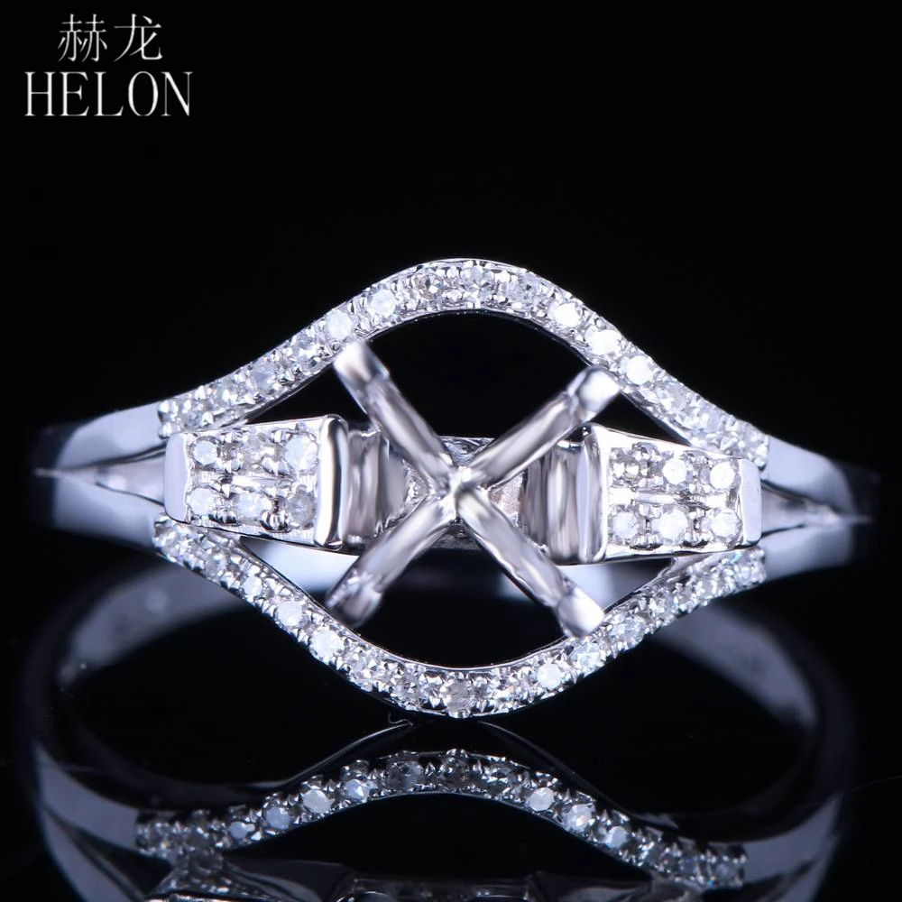 

HELON Solid 10k White Gold Natural Diamond Trendy Fine Jewelry Semi mount Wedding Engagement Ring Setting Fit Round 5.5-6.5mm