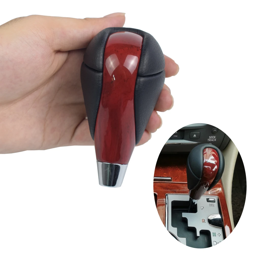 Car Carbon Fiber Gear Shift Knob Genuine Leather Shifter Head Fit For