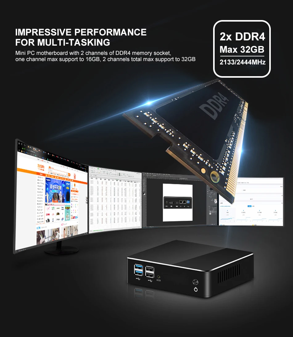Мини-ПК Intel Core i3-8145U i5-8265U i7-8565U 2xDDR4 M.2 SSD Windows 10 2,4/5,0G, Wi-Fi, Bluetooth4.0 Тип-C HDMI Mini DP 4K 60fps 6* USB