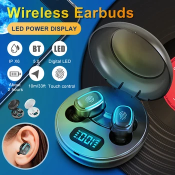 

Wireless Bluetooth 5.0 Mini Earphones with Mic TWS Hifi LED Digital Display Earbuds With Charging Box