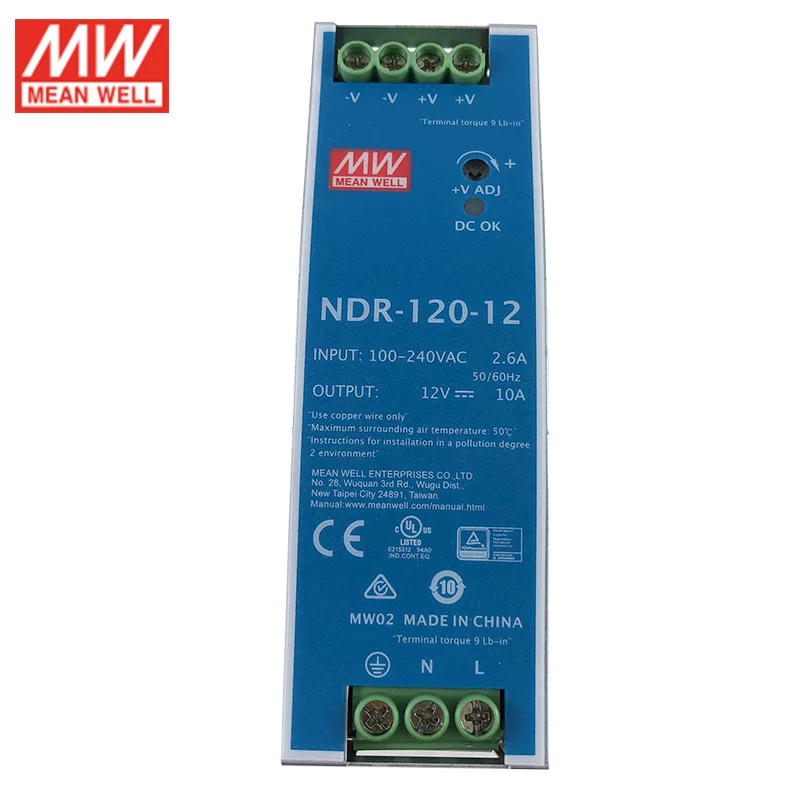 Transformador de carril industrial 12 V 120 W 10 A barra guía DIN Rail Power Supply universal MeanWell NDR-120-12 
