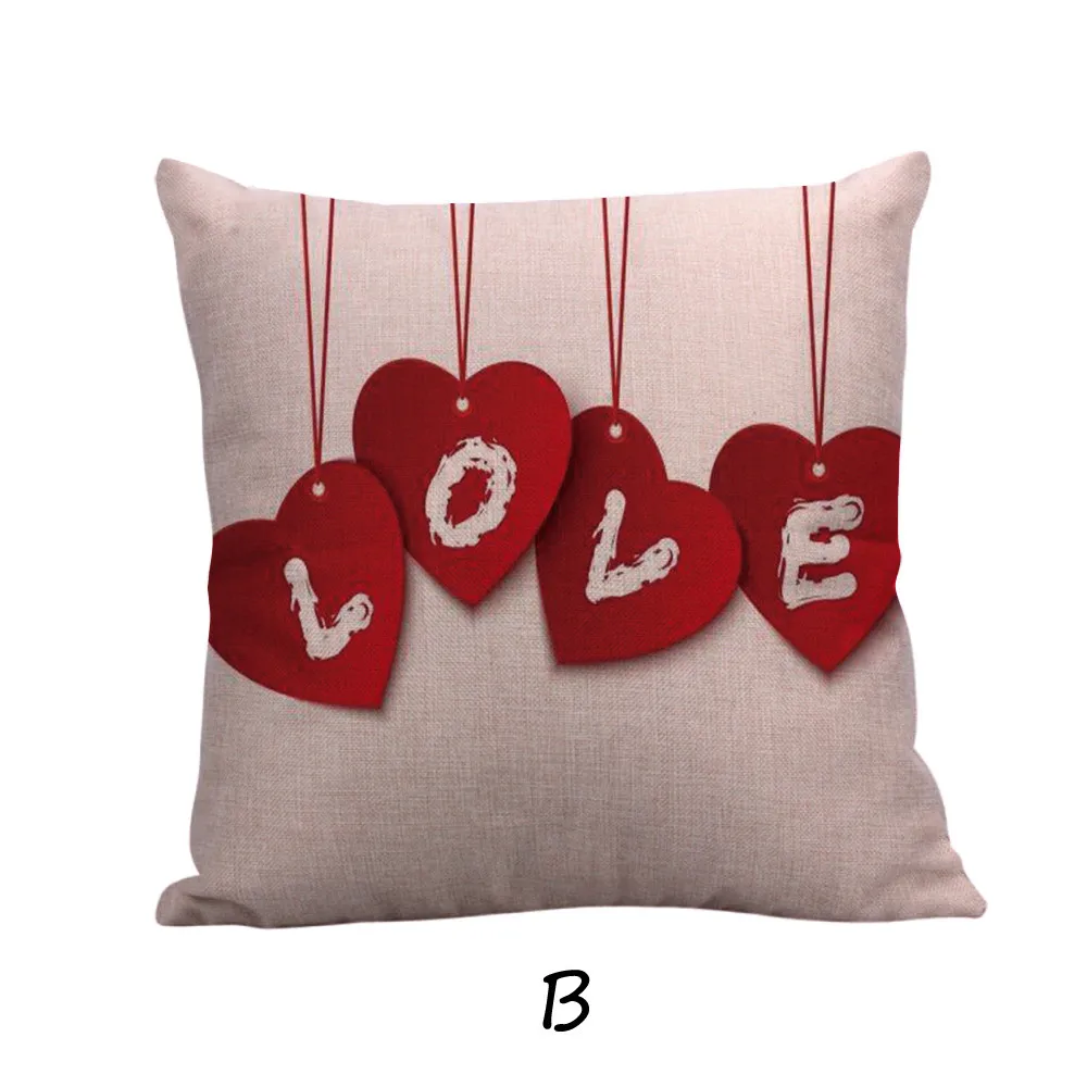 Happy Valentine Pillow Cases Linen Sofa Cushion Cover Home Decor Modern Design Removable Polyester Case Gifts Dropship /C | Дом и сад