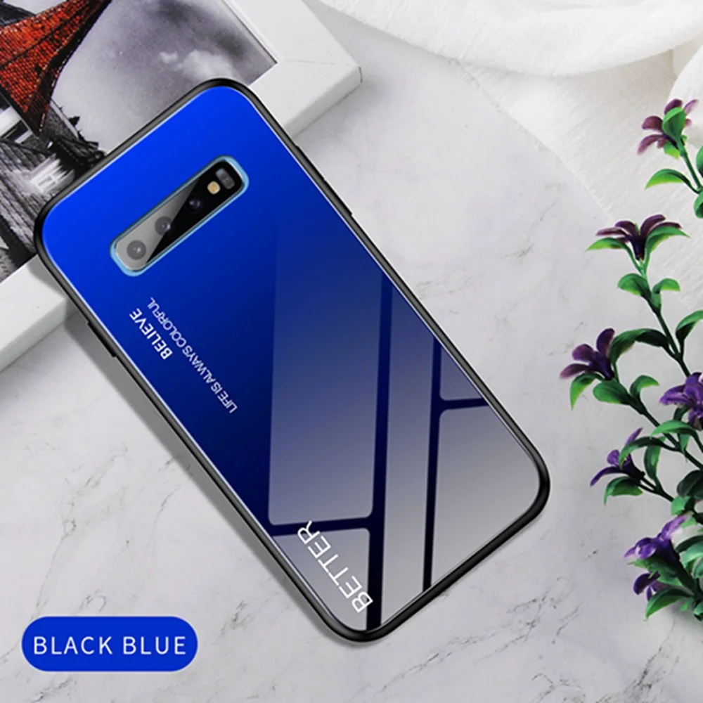 Black Blue OTAO чехол из закаленного стекла с градиентом для samsung Galaxy Note10 Pro S10 S9 Plus A10 A20 A50 A70 A7 мраморный чехол-бампер из ТПУ - Цвет: Black Blue