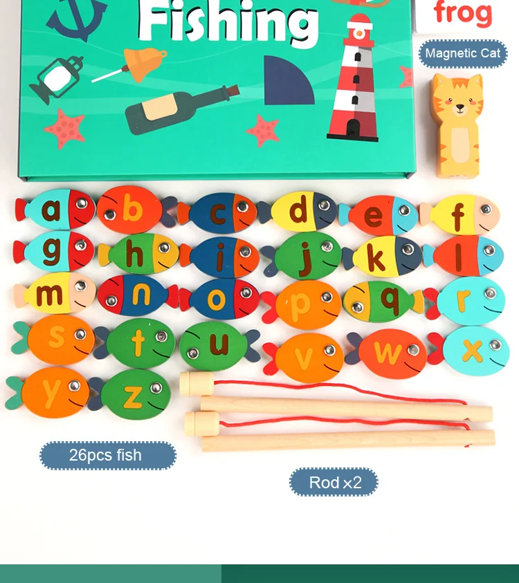 New Wooden Magnetic Fishing Game Letter Spelling Cognition Fish Rod Toys  for Children Early Educational Interactive Montessori - AliExpress