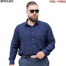 Высококачественная Мужская рубашка с длинным рукавом, формальная темно-синяя рубашка размера плюс, Офисная рубашка большого размера 8XL 9XL 10XL 54 56 60