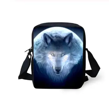 

Fashion Women's Messenger Bags Cool Wolf Prints Pattern Girls Cross Body Bags Cartoon Animal Girls Mini Flaps Purse Bags