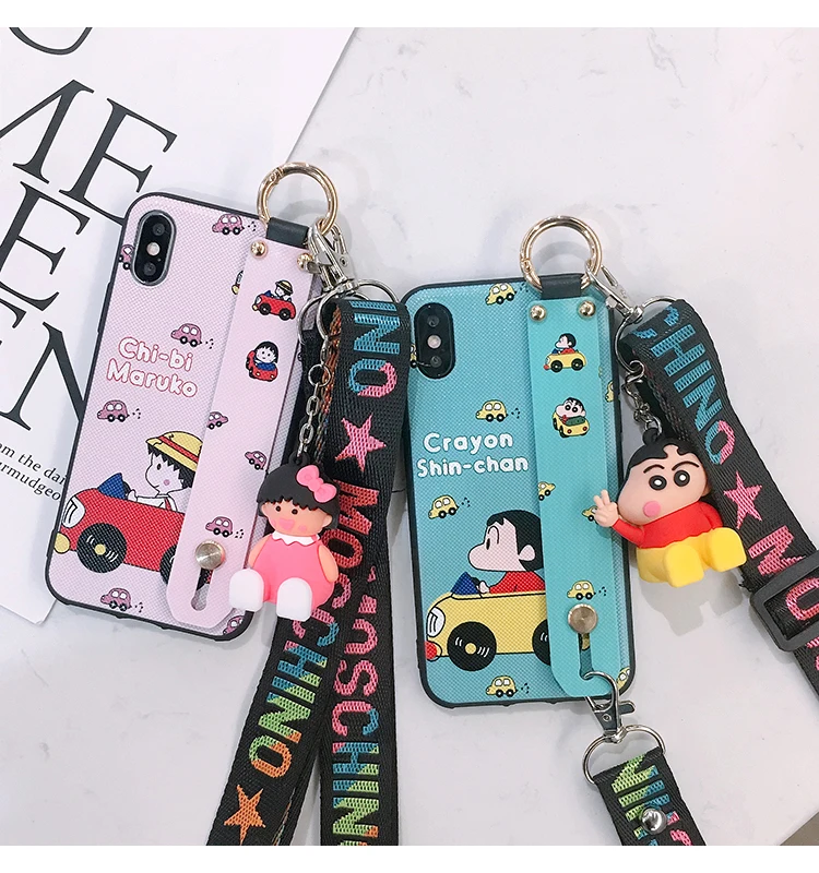 Oneplus 7 pro Crayon Shin-Chan Wrist Strap Soft TPU Phone Case for Oneplus 3 3T 1+5 5T One plus6 6T 1+7 Cute Case+ toy+ Strap