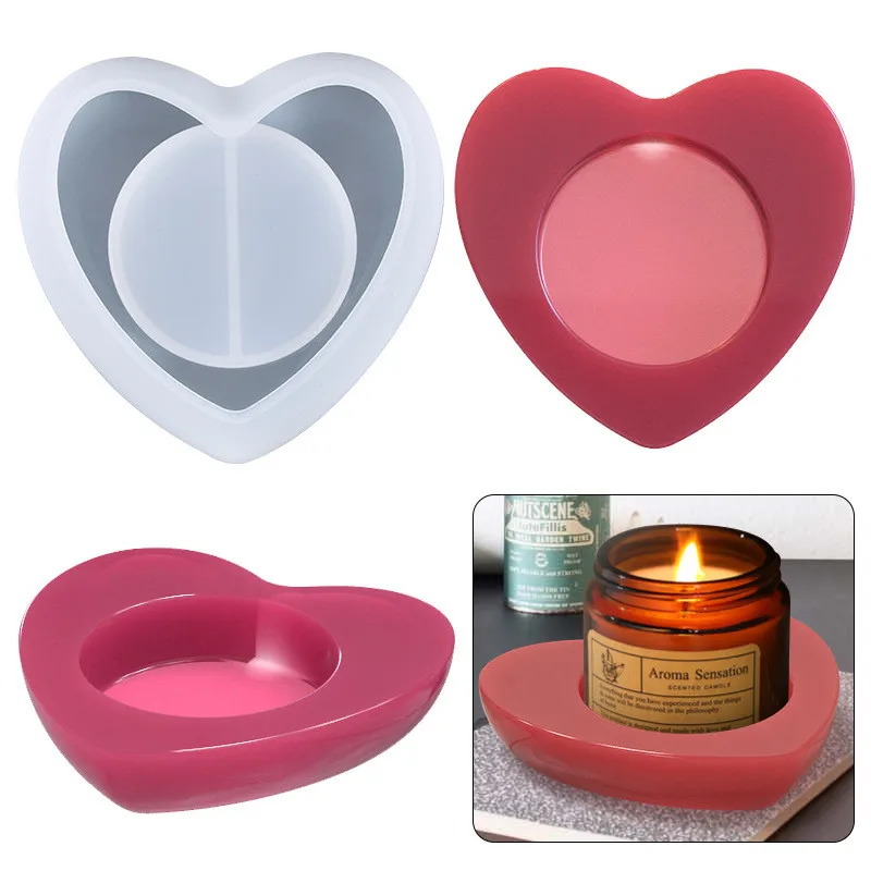 

DIY Candlestick Epoxy Molds Crystal Epoxy Mold Heart Shaped Candle Holder Decoration Storage Box Jewelry Silicone Molds