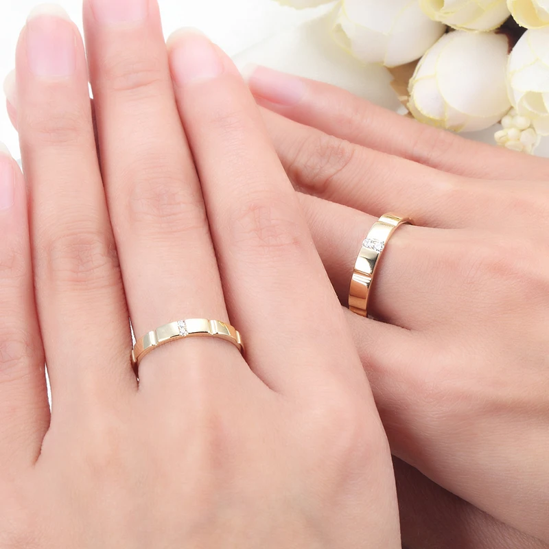 18K из желтого золота с бриллиантом обручальное кольцо Пара Набор 0,03+ 0.02ct Алмаз ручной работы ювелирные изделия для помолвки
