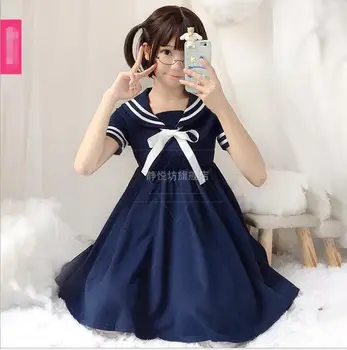 

Japanese fresh Mens Girls navy style short-sleeved dress kawaii sweet sailor suit college student Lolita dress Cos Loli