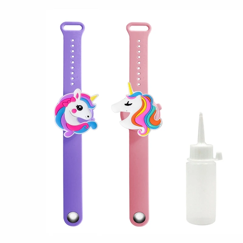 

2Pcs Cute Unicorn Cartoon Wristband Hand Dispenser Portable hand sanitizer hand sanitzer hand sanatizer holder for children Kids