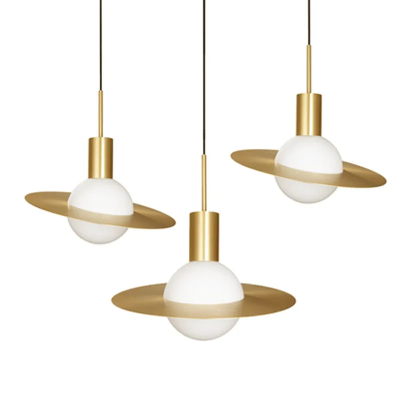 Nordic copper pendant lights bedroom bedside simple modern dining room living room personality design Saturn pendant lamps