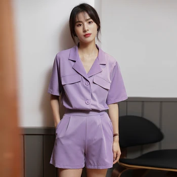 

Summer Chiffon Short Sleeve Thin Blazers and Elastic Waist Shorts for Women S M L XL