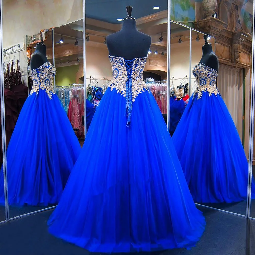 blue and gold sweet 16 dresses