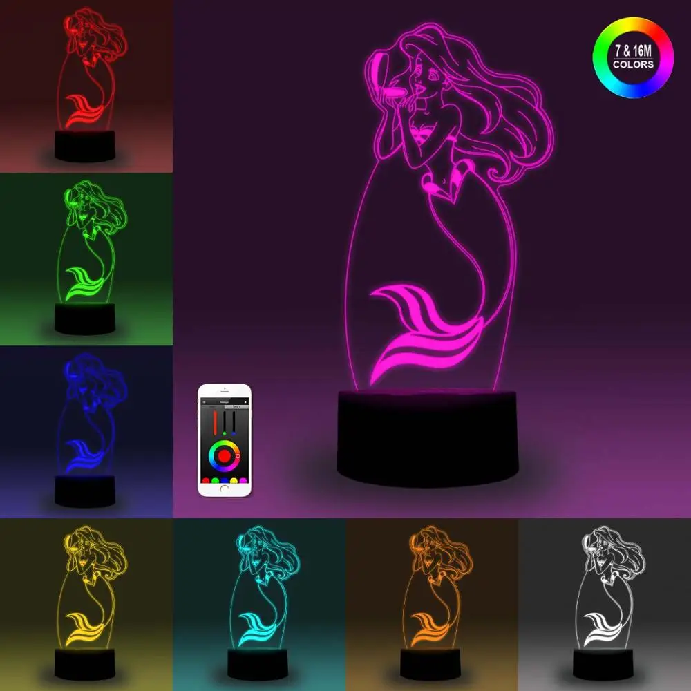 NiteApps 3D Русалка Полицейский Джуди ночник настольная иллюзия Лампа подарок на день рождения приложение/сенсорный контроль